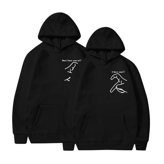 Valentine's Day Hoodie For Women Fashion Trends Letter Print T-Shirt Long Sleeve Fleece Plush Hoodie Pullover Tops With Pockets Black XL