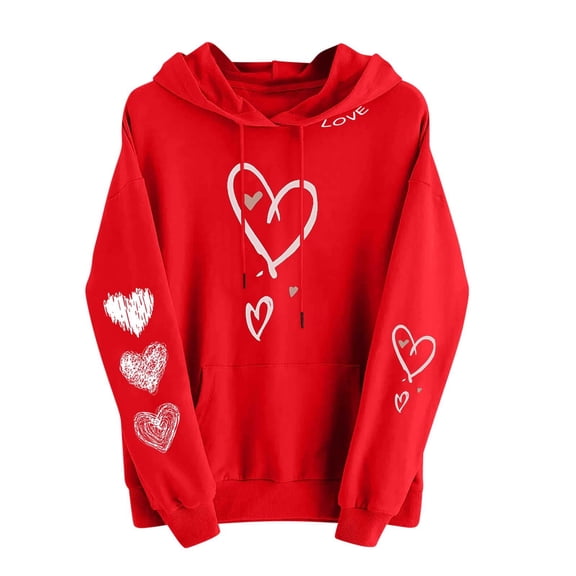 Valentine's Day Hoodie for Women Lightweight Printing Sweatshirt Comfy Crewneck Shirts Holiday Hooded Pullover Tops