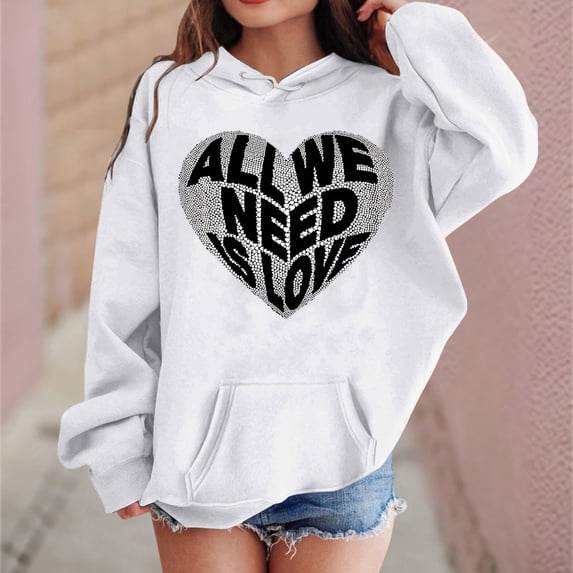 Valentine's Day Hoodies for Youth Hoodies Love Print Oversized Hoodie Long Sleeves Warm Loose Pullover Girls' Fashion Hoodies & Sweatshirts for Girls 8-9