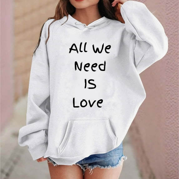 Valentine's Day Hoodies for Teen Hoodies Heart Print Hoodie Oversized Long Sleeves Warm Loose Pullover Crop Tops Winter Clothes Girl Clothes Size 6-7