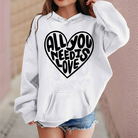 Valentine's Day Hoodies for Teen Hoodies Love Print Oversized Hoodie Long Sleeves Comfy Loose Pullover Cute Sweatshirts Girls Tops Size 3T