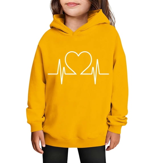 Valentine's Day Hoodies for Tween, Kids Cute Printed Oversized Sweatshirt Hooded Long Sleeve Pullover Tops Girl Sweatshirts Yellow 9Y