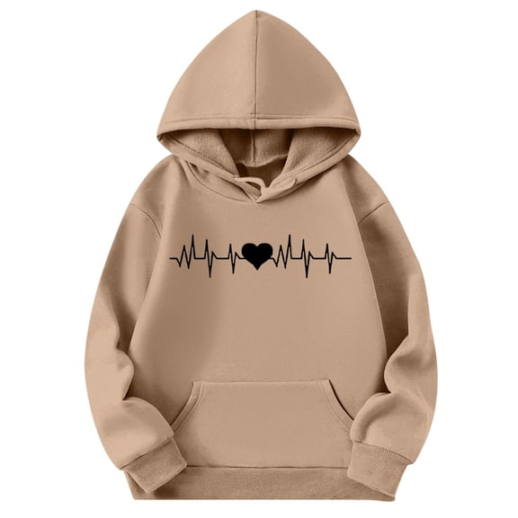 Valentine's Day Hoodies for WomenWomen Valentine's Day Hoodies Letter Print Pullover Long Sleeve Sweatshirt Tops,Khaki