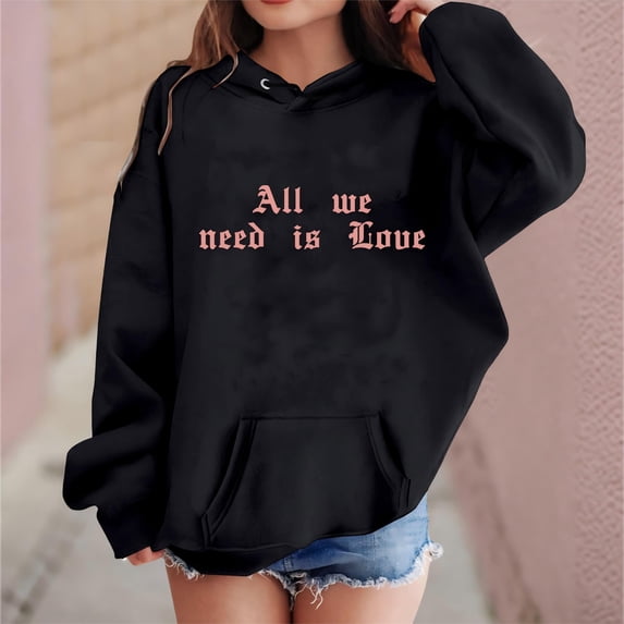 Valentine's Day Hoodies for Teen Girl Hoodies Love Print Oversized Hoodie Long Sleeves Warm Loose Pullover Girls Winter Clothes Cute Clothes for Girls 8-9