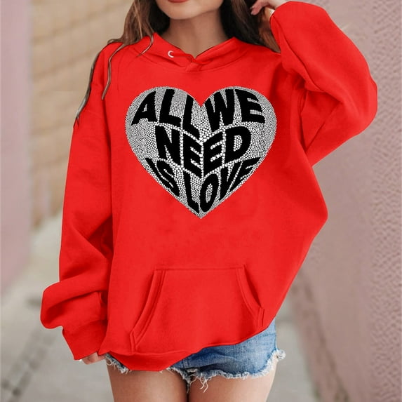 Valentine's Day Hoodies for Youth Hoodies Love Print Oversized Hoodie Long Sleeves Warm Loose Pullover Tween Girl Clothing Girls Sweatshirts Size 4T