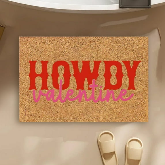 Valentine's Day "Howdy Valentine" Coir Doormat, 40X60Cm Outdoor Indoor Welcome Mat, Decorative Love Themed Entryway Rug, Ideal For S Teens Home Office Entrance, Heart &