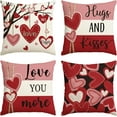 thumbnail image 1 of Valentine''s Day Hugs and Kisses Love You More Throw Pillow Covers, 18 x 18 Inch Valentine Heart Stripes Wedding Cushion Case Decoration for Sofa Couch Set of 4, 1 of 6