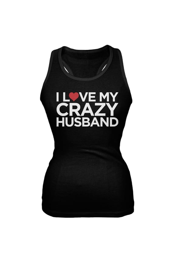 Valentine's Day - I Love My Crazy Husband Black Juniors Soft Tank Top - Small