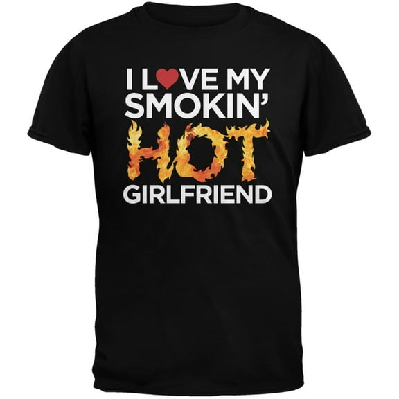 Valentine's Day - I Love My Smokin Hot Girlfriend Black Adult T-Shirt - Large