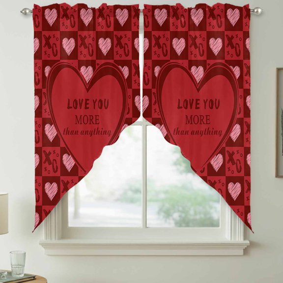 Valentine's Day I Love You Swag Valances for Windows, Red Heart XO Filling Rod Pocket Short Curtains, Machine Washable Kitchen Window Topper for Bathroom Living Room, 36 x 36 Inch, 1 Pair