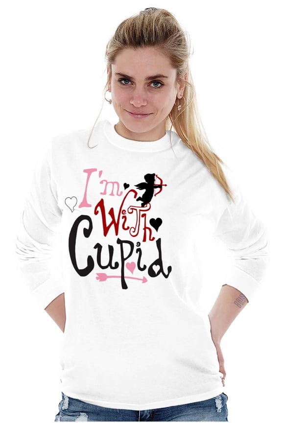 Valentine's Day I'm With Cupid Women's Long Sleeve T Shirt Brisco Brands S