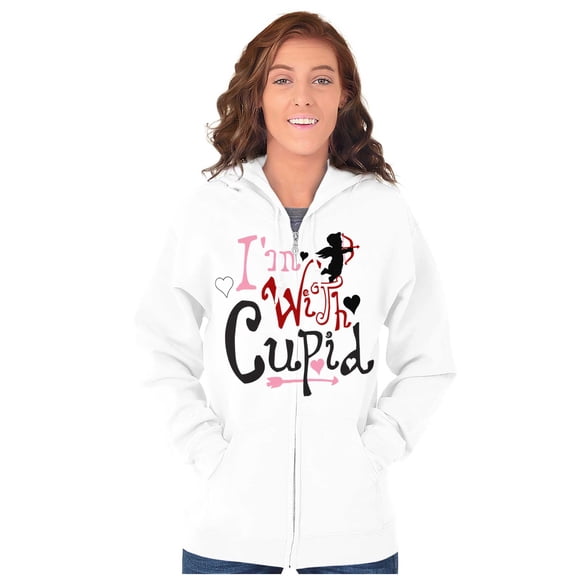 Valentine's Day I'm With Cupid Zip Hoodie Sweatshirt Women Brisco Brands S