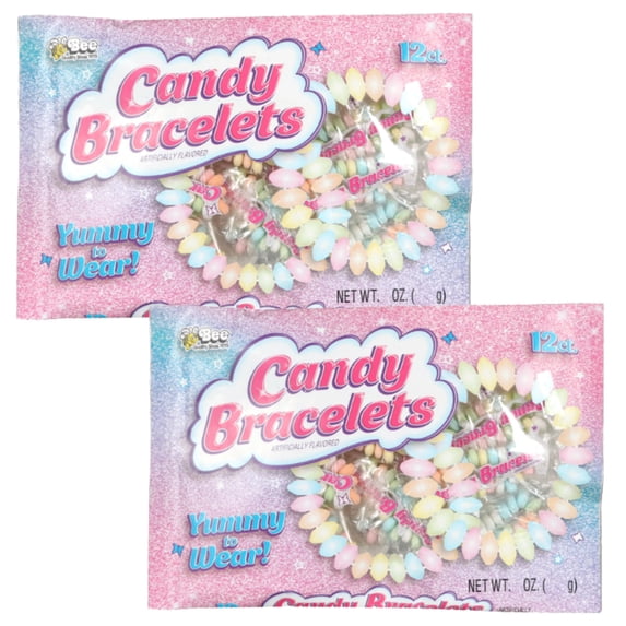 Valentine's Day Individually Wrapped Candy Bracelets for Classroom Exchange, Edible Bracelet Charm Beads, Valentine Easter Party Favors Birthday Basket Stuffers Decorations, 3.5 oz Bags (Pack of 2)