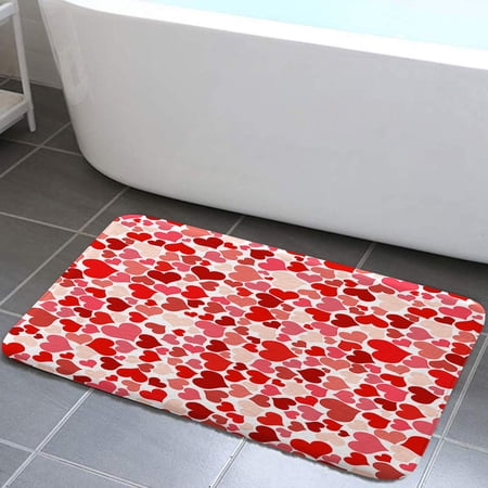 Valentine's Day Indoor Doormat Bath Rugs Non Slip, Washable Cover Floor Rug Absorbent Carpets Floor Mat Home Decor for Kitchen Bedroom Red Gnome Couple Love Heart Bathroom Rugs(17X29)