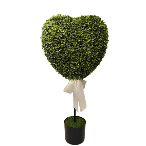 Valentine's Day Indoor & Outdoor Heart-shaped Topiary, 32" Artificial Boxwood Topiary Trees with Bow, Faux Topiary Tree for Porch, Home, Garden Decor, Spring Easter Decoration