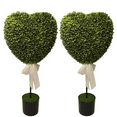 thumbnail image 1 of Valentine's Day Indoor & Outdoor Heart-shaped Topiary, 32" Artificial Boxwood Topiary Trees with Bow, Faux Topiary Tree for Porch, Home, Garden Decor, Spring Easter Decoration, Set of 2, 1 of 9