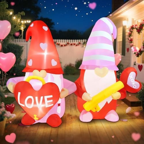 Valentines Day Inflatables Outdoor Decorations, 6FT Long Inflatable Gnomes Couple Hold Love Heart Lock & Key with LED Lights, Valentines Blow Up Yard Decoration for Valentine Indoor Outdoor Decor