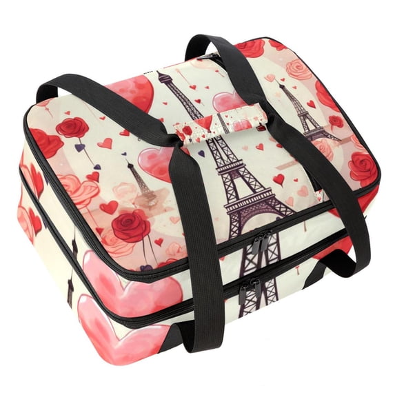 Valentine's Day Insulated Double-Layered Lunch Bag with Two Compartments - Large Capacity Hand-Carry Meal Bags for Insulation and Refrigeration - 7.1x11.4x16.1 inches