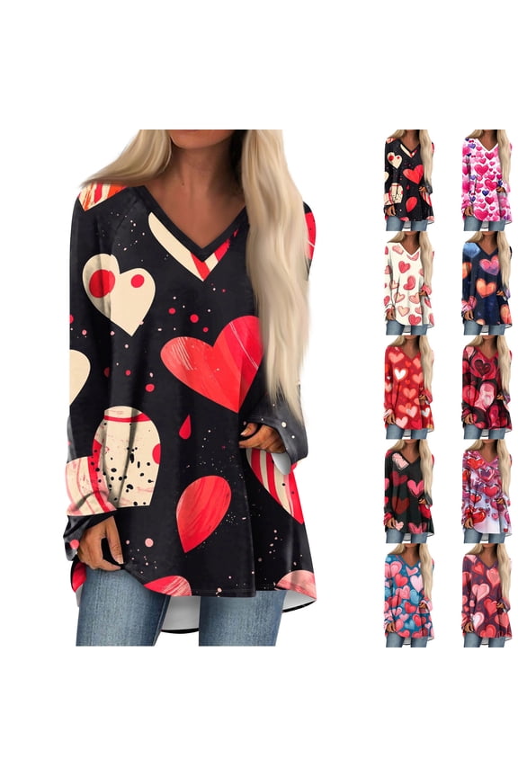 Valentine's Day Iridescent Rainbow Heart Print V-Neck Top - Women's Short Sleeve Caregiver Uniform with Functional Pocket, Comfortable Fashion Workwear for Daily Use