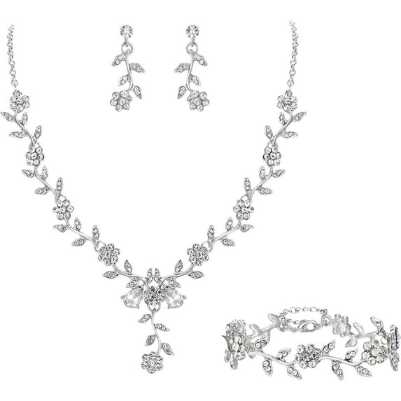 Valentine's Day Jewelry Set, Floral Design, Romantic Gift for Weddings and Dinners, Necklace, Earrings, Bracelet, Gold and Silver Options, Elegant and Eye-Catching Accessories for Any Outfit