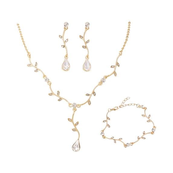 Valentine's Day Jewelry Set Romantic Alloy Necklace, Earrings, and Bracelet with Crystal Decorations Elegant Forest Ambiance Gift for Her
