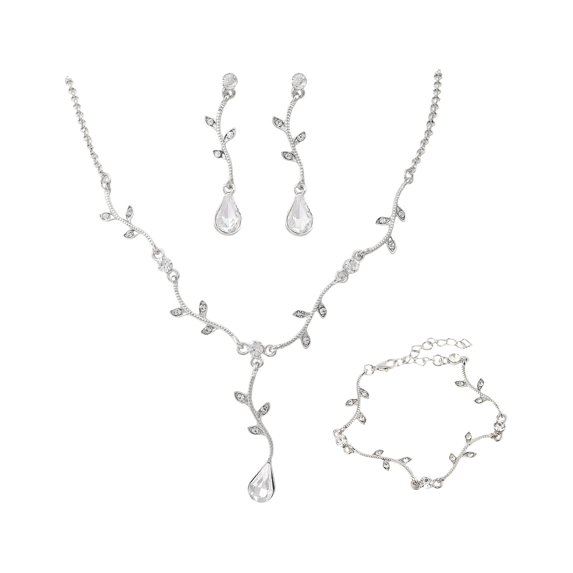 Valentine's Day Jewelry Set Romantic Alloy Necklace, Earrings, and Bracelet with Crystal Decorations Elegant Forest Ambiance Gift for Her