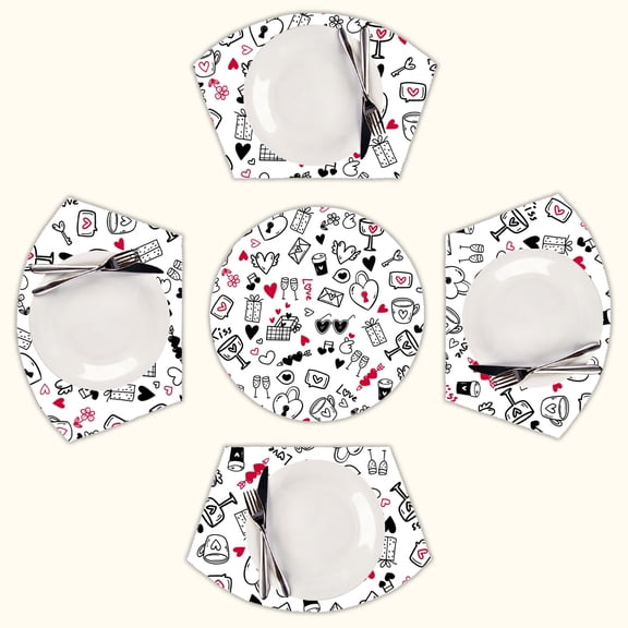 Valentine's Day Key Lock Envelope Round Table Placemats Set Of 5 Wedge Table Mats Washable Heat Resistant Place Mat For Dining Table Kitchen Farmhouse Restaurant