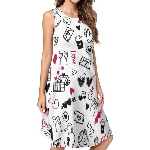 Valentine's Day Key Lock Envelope Spring Summer Dresses for Women Fashion T-shirt Dress Casual Sleeveless Loose Sundress with Pockets