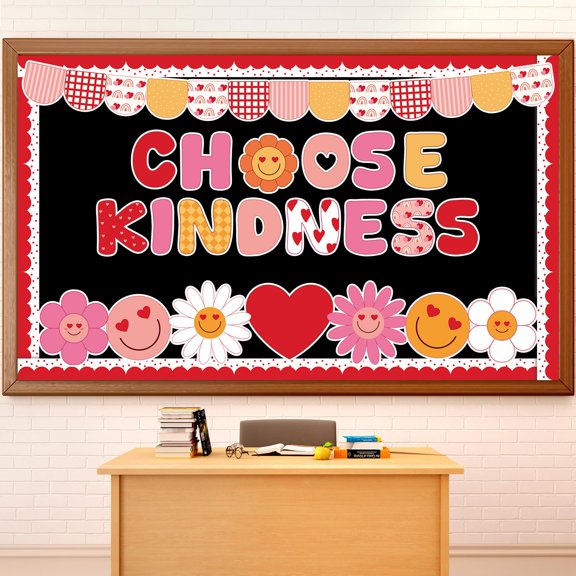 Valentine's Day Kindness Bulletin Board Decor Set Heart Smile Cutouts with Borders 59x35.4 Inches