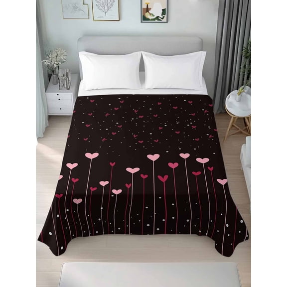 Valentine's Day, King Size Flat Sheet, Wrinkleproof & Fadeproof Cooling Flat Bed Sheet Only, Black Pink Love Saint Romantic Dots Breathable Soft Bedding Top Sheets 105 x 98 Inches