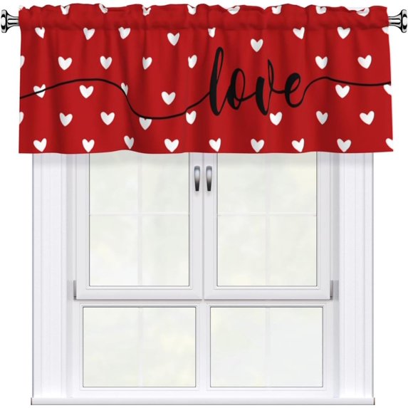 Valentine''s Day Kitchen Curtains Red 54"x18" Love Heart Valance Curtains for Window Romantic Valentines Small Window Treatment Rod Pocket Valances for Living Room Bedroom Decor