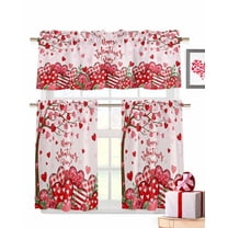 Valentine's Day Kitchen Curtains Valances and Tiers Set of 3, 36 Inch Length Tier Curtains and Valance Rod Pocket Valance Curtains Set for Kitchen Bathroom Small Windows