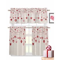 Valentine's Day Kitchen Curtains Valances and Tiers Set of 3, 36 Inch Length Tier Curtains and Valance Rod Pocket Valance Curtains Set for Kitchen Bathroom Small Windows