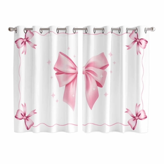 Valentine's Day Kitchen Curtains Window Panels, Pink Bowknot Ribbon Modern Minimalist Art Insulated Window Treatment Curtain, Grommet Curtains for Bedroom/Living Room/Bathroom, 2 Piece 52"Wx72"L