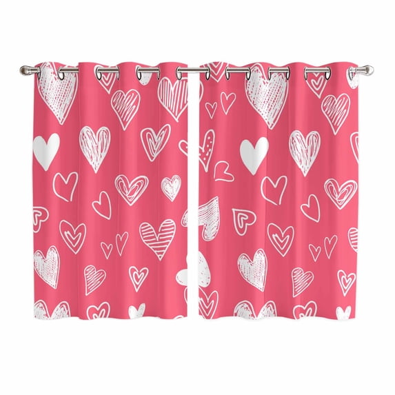 Valentine's Day Kitchen Curtains Window Panels, Pink White Love Heart Insulated Window Treatment Curtain, Grommet Curtains for Bedroom/Living Room/Bathroom, 2 Piece 52"Wx72"L