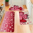 thumbnail image 1 of Valentine's Day Kitchen Mats Set, Pink Stripes and Hearts, Rustic Non-Slip Flannel Texture, Easy Clean for Bedroom Living Room Bathroom, 1 of 12