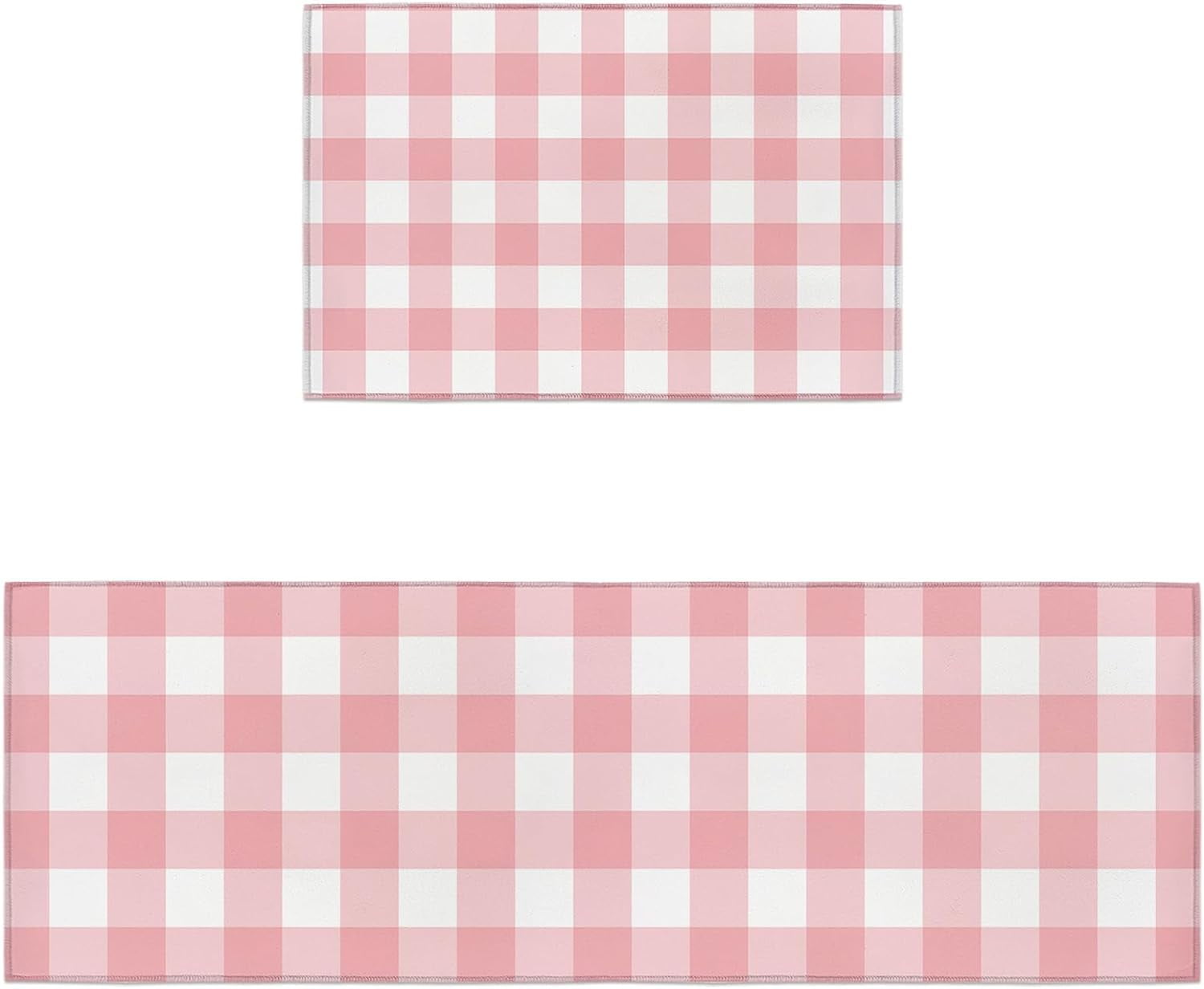 Valentine's Day Kitchen Rugs and Mats 2 Pieces Pink Buffalo Plaid Runner Rug Sets White Check Soft Kitchen Mats for Floor Absorbent Area Rugs Carpet Non Slip Doormat Home Decor Gifts