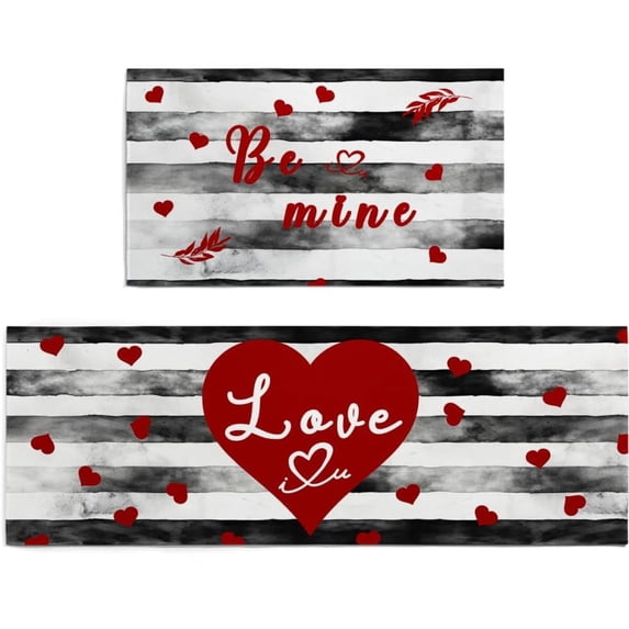 Valentine''s Day Kitchen Rugs and Mats, Holiday Love Heart Pattern Kitchen Mats 2 Pieces Happy Valentines Day Kitchen Rugs Farmhouse Love Valentines Day Decorations Rugs 17 X 30 inch -17 X 47 inch