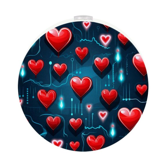 Valentine's Day LED Round Night Light - 2PCS | Energy Saving Soft Glow Lamp | Sleep-friendly Illuminate | Adjustable Brightness | Plug-in Sensor Nightlight