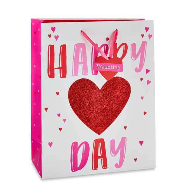 Valentine's Day Large Red, Pink & White Happy Heart Gift Bag with Tissue Paper by Way To