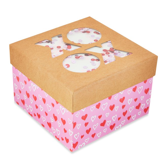 Valentine's Day Large XOXO Confetti Gift Box, 6.25" x 6.25" x 4.25", by