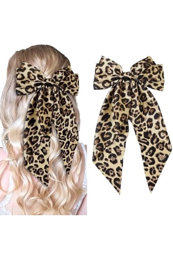 Valentine's Day Leopard Hair Bows for Women - Large Satin Ribbon Bow Clip, Lightweight and Elegant Hair Accessories for Girls, Perfect for Parties, Weddings & Casual Wear