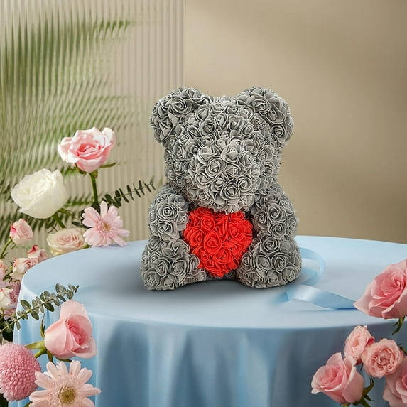 Valentine's Day Light up Animals Flower Gift, Funny Cute Bear Rose Flower Table Decoration, Handmade Flower Bear Festival Gift, Pretty Colorful Faux Rose Bear Ornament for Anniversary Holiday