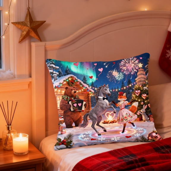 Valentine's Day Linen Pillow Cover | Cute Animal Graphic Print | 18x18 Inch Decorative Pillow Case for Sofa & Bed | 1 Piece Home Decor Accent