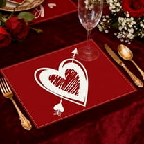 Valentine’s Day Linen Placemats - Solid Color Letter Print Insulated Table Mats for Holiday Parties Home Kitchen Dining Decor Durable Easy-Clean Heart-Themed Mats, C, 1pc
