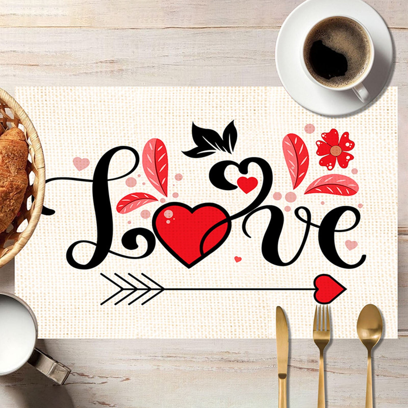 Valentine's Day Linen Printed Insulated Square Placemat Home Kitchen