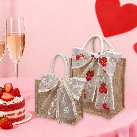 Valentine’s Day Linen Qixi Gift Bag – Reusable Canvas Tote with Handles, Beige Holiday Handbag for Candy, Small Gifts, Party Favors & Festival Decoration