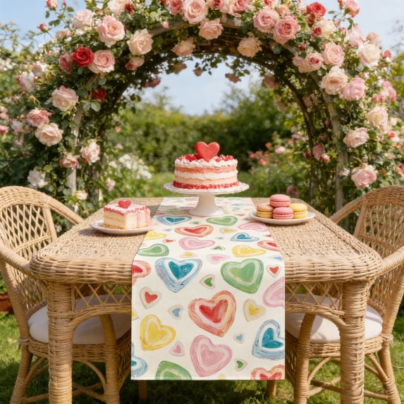 Valentine's Day Linen Table Runner & Placemat - Heat-Resistant Tablecloth for Kitchen & Dining Table, Romantic Party Decoration for Home