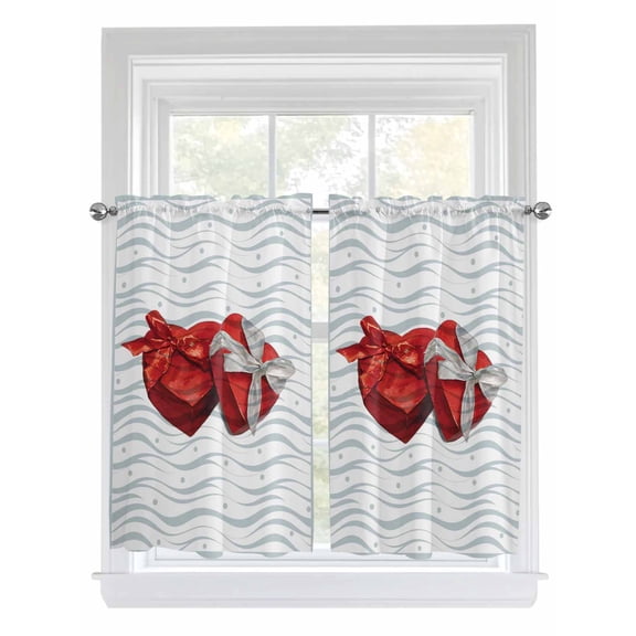 Valentine's Day Living Room Curtains 2 Panel, Red Love Gift Box Abstract Dots Stripes Cafe Window Treatment, Farmhouse Bedroom Bathroom Kitchen Curtains Drapes 104"x45"