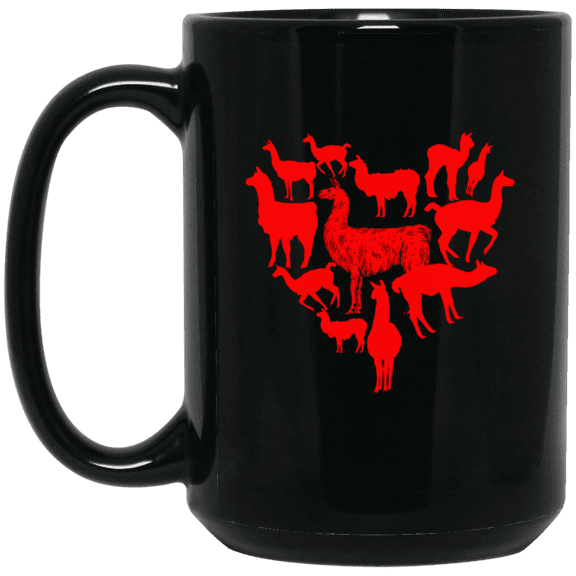Valentine’s Day Llama Coffee Mug – Heart Design for Animal Lovers – 15oz Black Cup